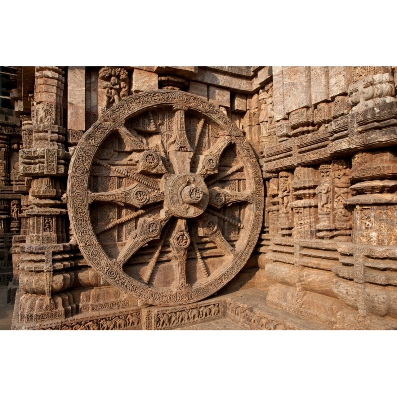 Architectural Detail Of Stone Carved Chariot Wheel In The Temple Sun Temple Konark Orissa India Poster (27 X 9)